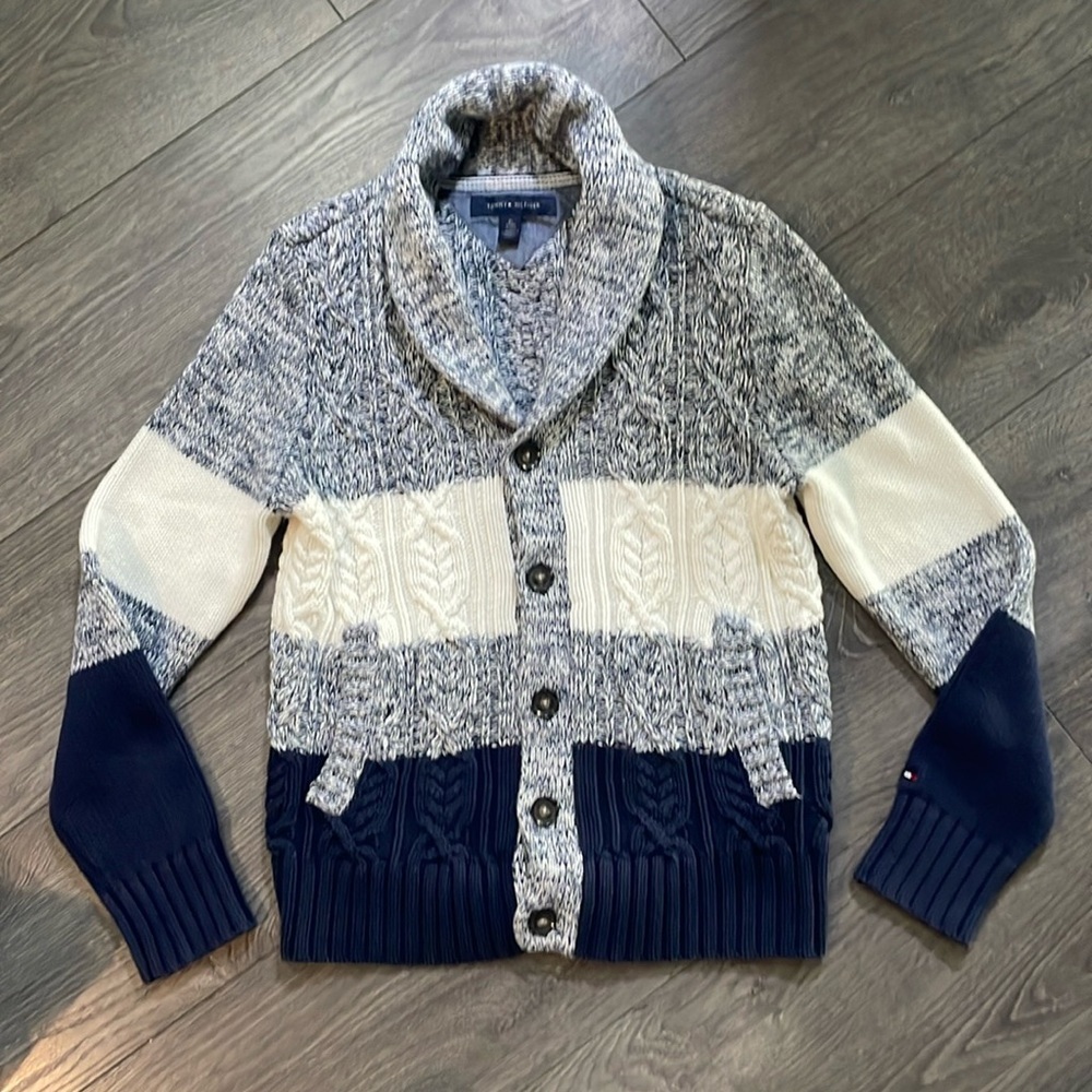 Tommy Hilfiger Knitted blue white cotton Cardigan Sweater Men's Long Sleeve